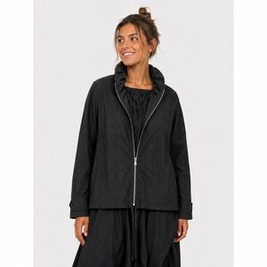 Kyela Black Textured‎ Checkered Lagenlook Art to wear Funnel Neck Jacket